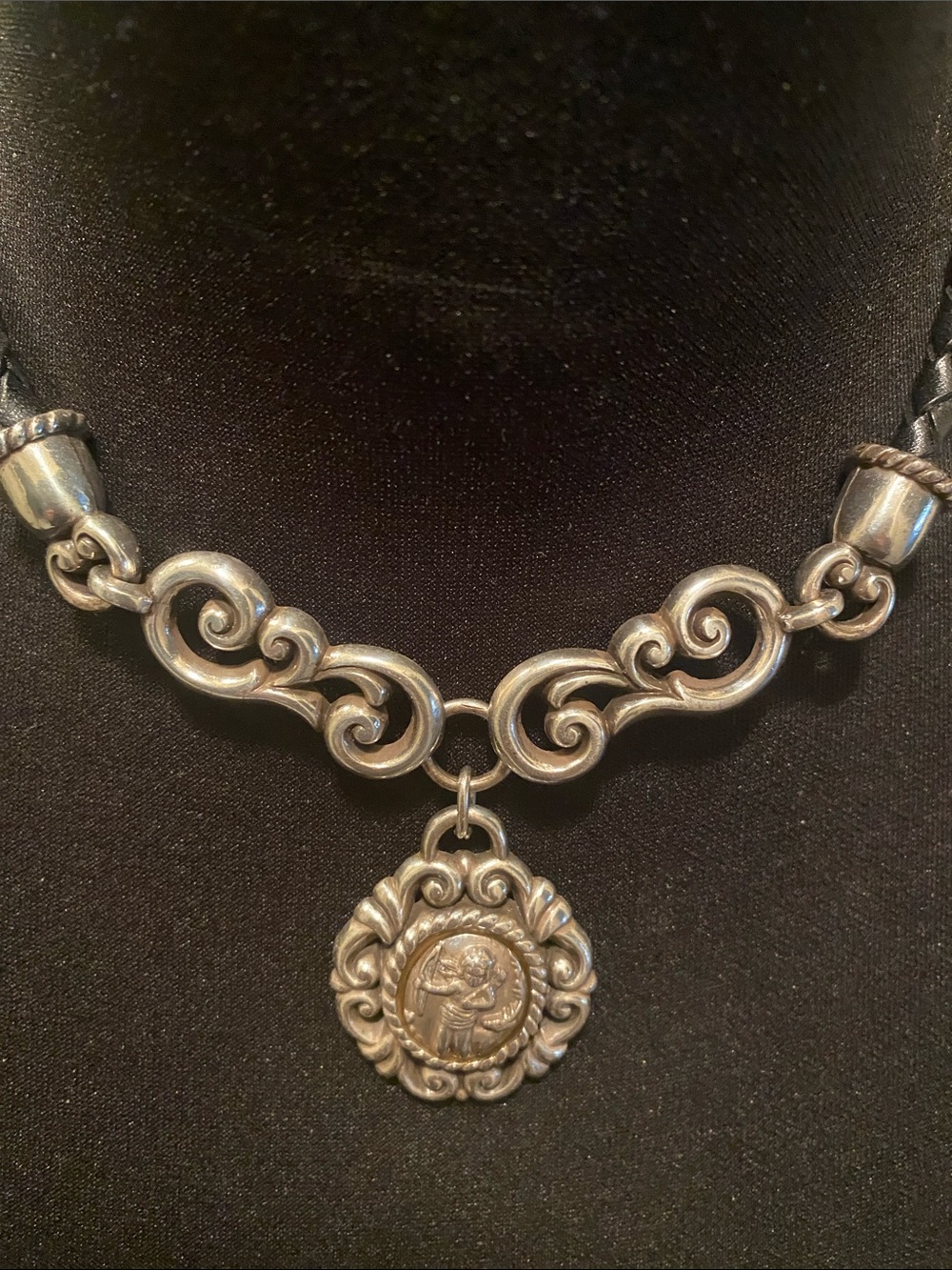 Brighton Silver-Tone Ornate Scroll Medallion Necklace